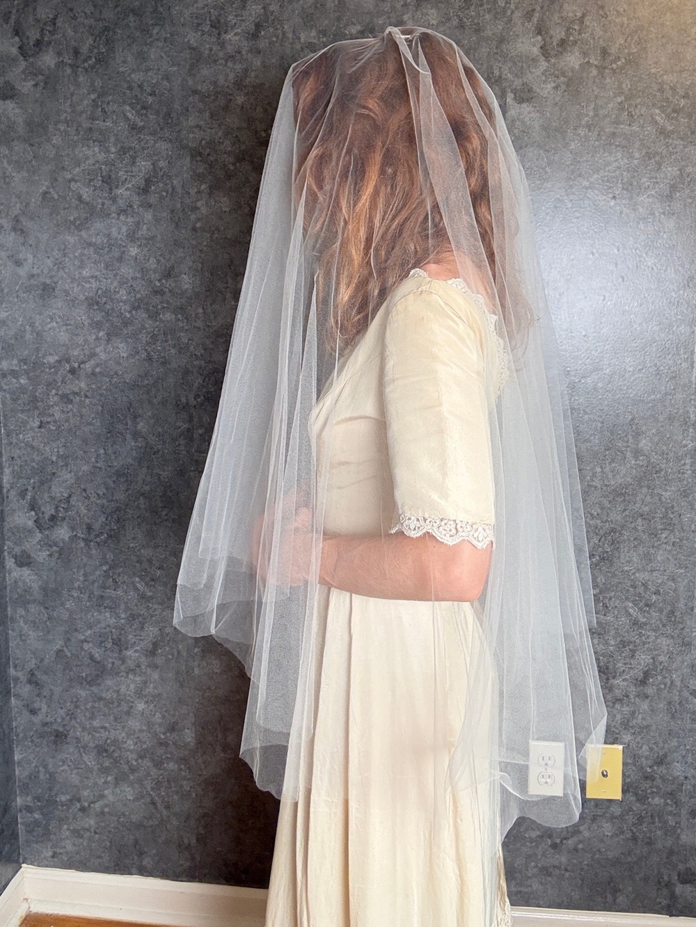 Soft White Fingertip Length Veil with Blusher